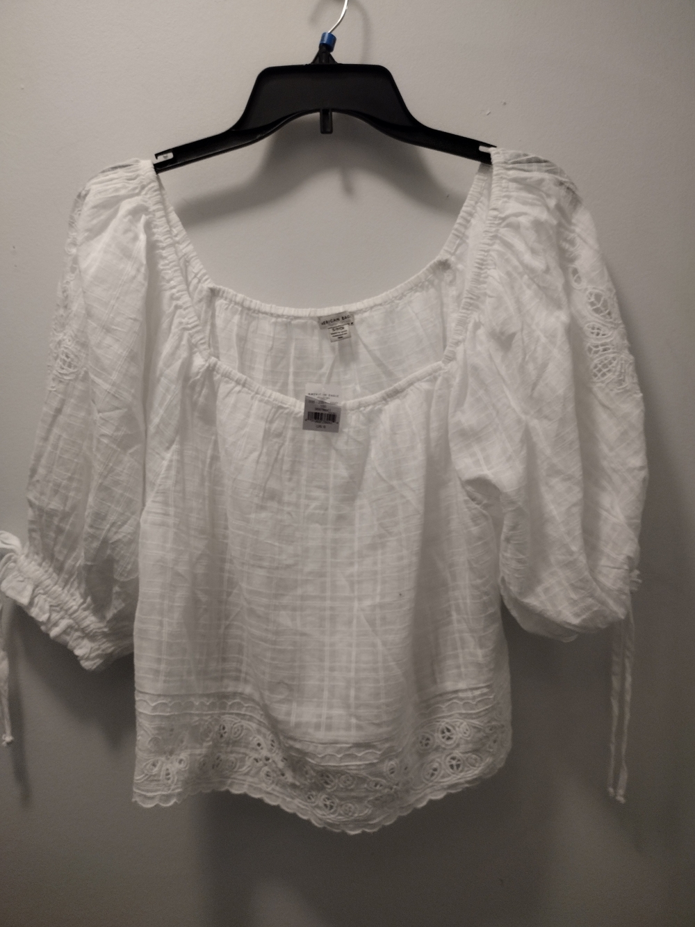 American Eagle Outfitters White Peasant Blouse with Lace Hem